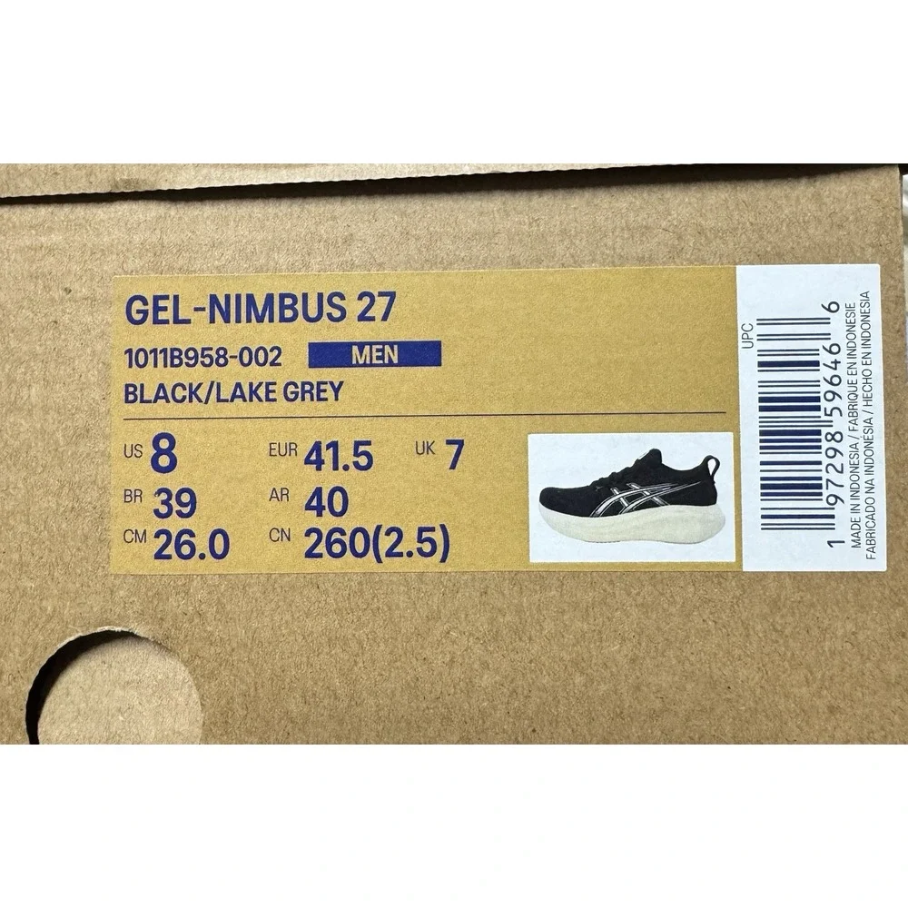 Brand New ASICS Gel Nimbus 27 Black Lake Grey 1011B958 Running Men's Size 8